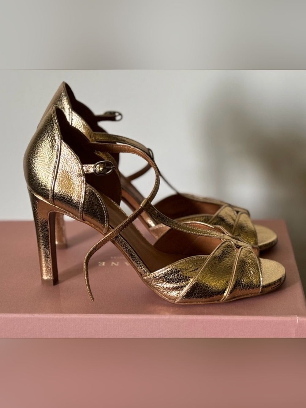 Sezane Gold Metallic Strappy Heels - Picture 3 of 7